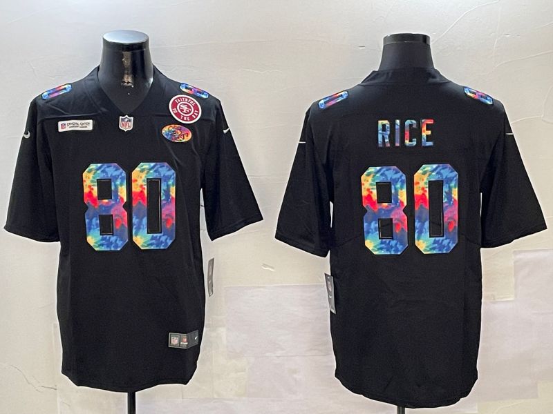 Men San Francisco 49ers 80 Rice Black Rainbow 2024 Nike Limited NFL Jersey style 3